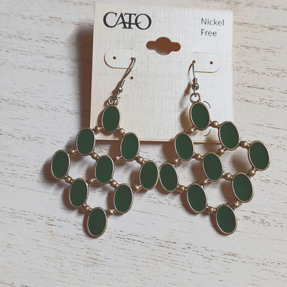 😻 3 For $15 Dark Green Enamel Oval Diamond Shaped Dangle Earrings